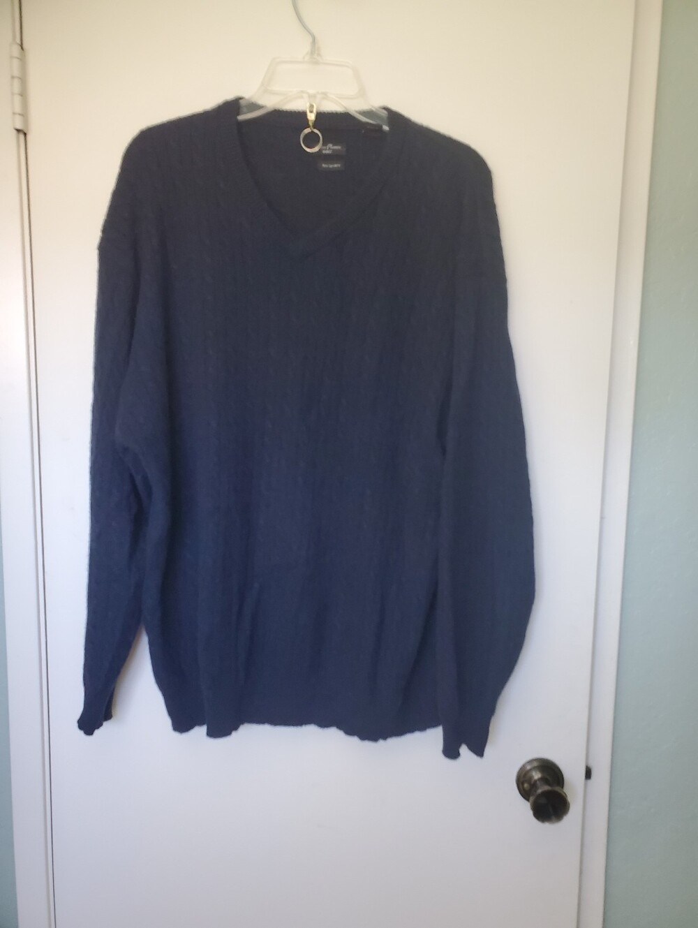 Alan Flusser Navy Pure Cashmere Cable Knit Golf Sweater XXL Quiet Luxuel  Cozy